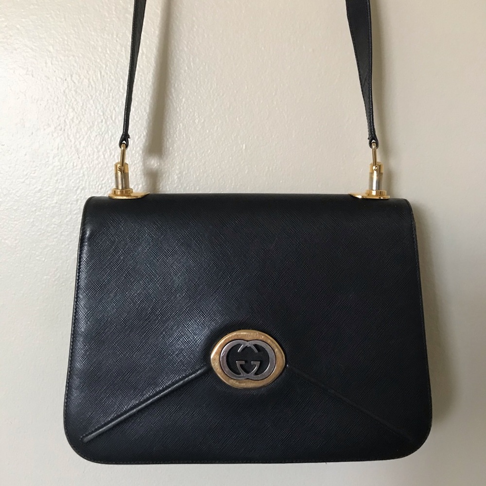 Genuine Vintage Black Leather Gucci Handbag